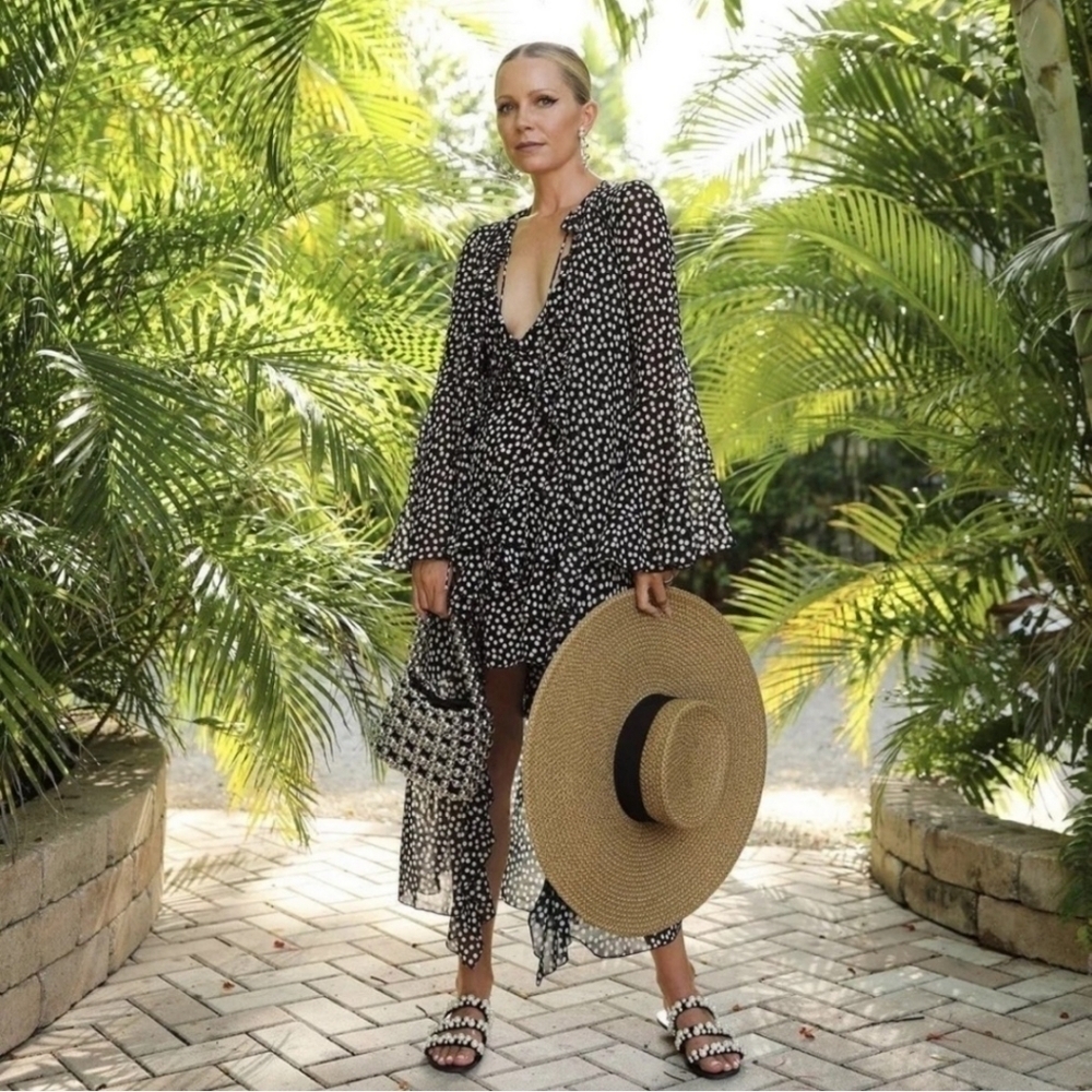 New Zara Dotted Fluid Tie Front Black/White Kimono/Swim Beach Cover-Up NWT XS